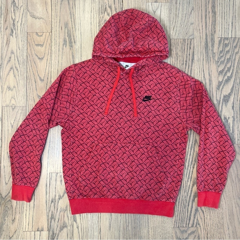Nike Essentials Red All Over Print Pullover Hoodie Sweatshirt Size Small - Picture 2 of 16